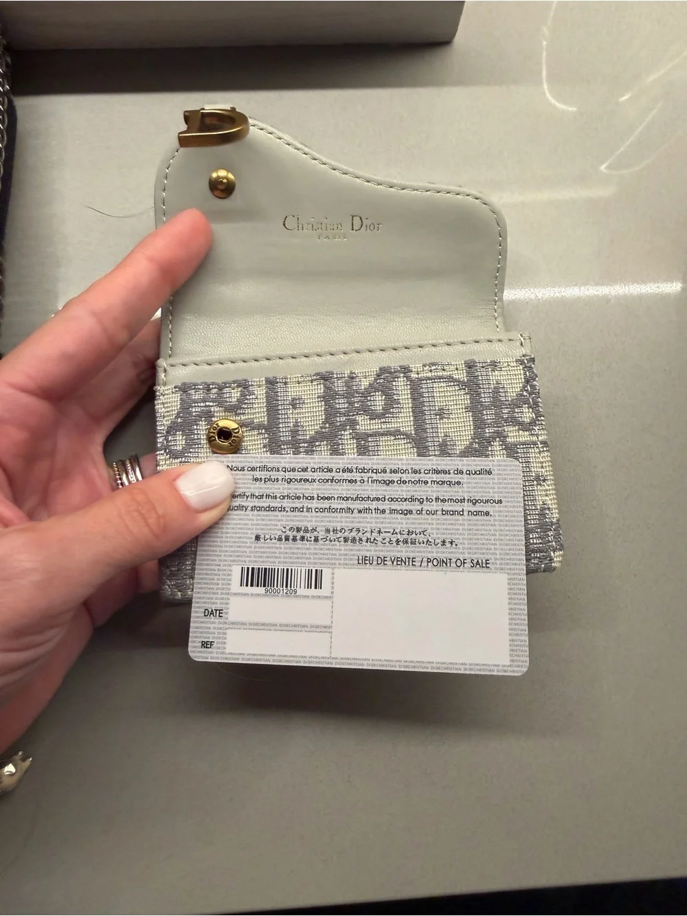 Dior Blue and Cream Saddle Card Holder with Gold 'D' Charm